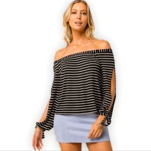 Ivy & Main Stripe Off Shoulder Top